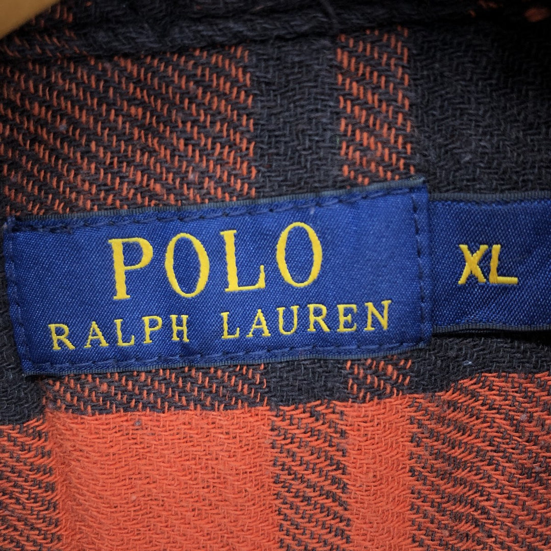 POLO RALPH LAUREN Buffalo check half-zip long-sleeve flannel check shirt, men's XL size / eaa486312