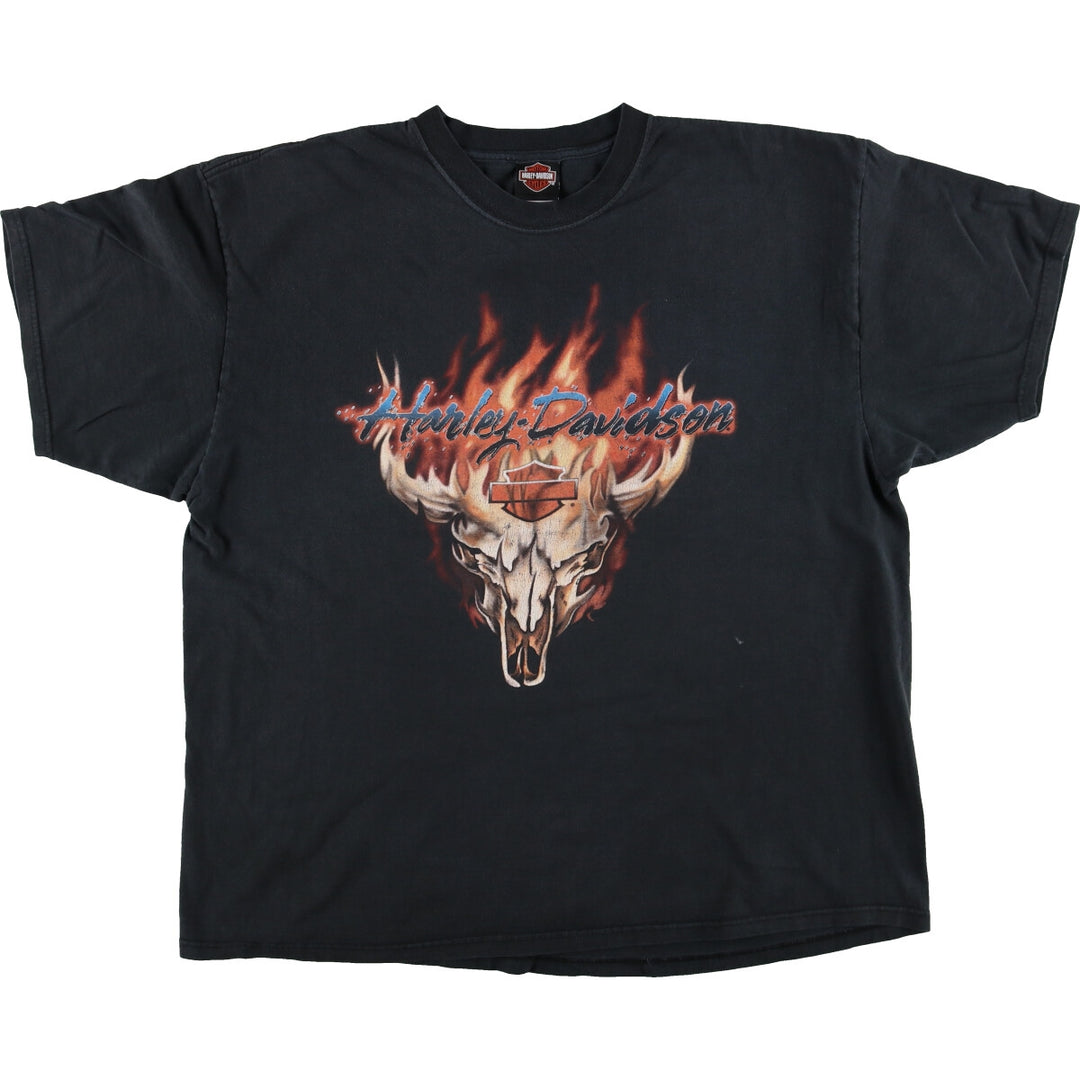 00'S Harley Davidson Skull Pattern Fire Pattern Motorcycle Bike T-shirt Made in USA Men's XXL /eaa486324