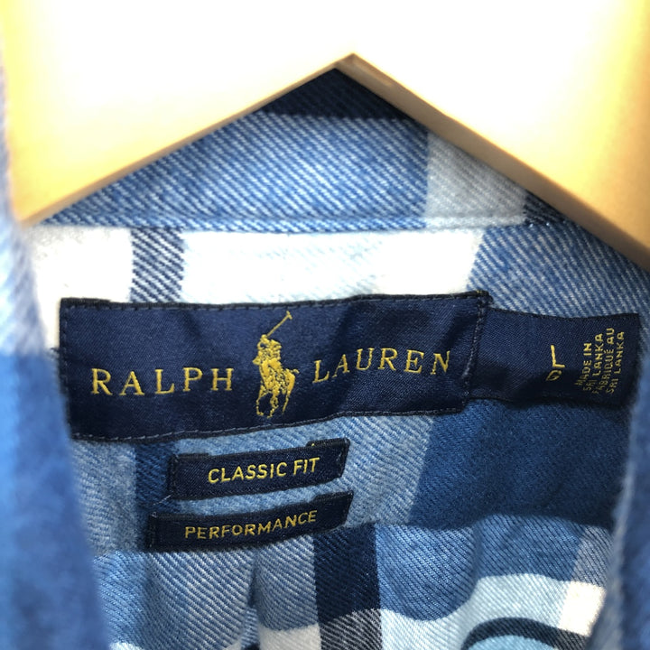 Ralph Lauren Classic Fit Long Sleeve Button Down Light Flannel Check Shirt Men's Size L / eaa486431