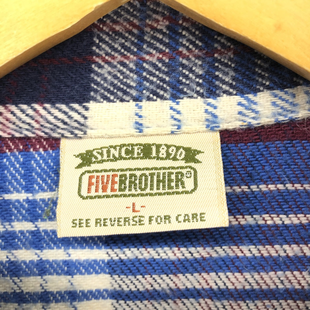 90'S Five Brother Long Sleeve Heavy Flannel Check Shirt Made in USA Men's L Size Vintage /eaa486505