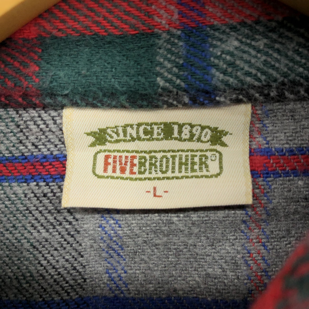 90'S Five Brother Long Sleeve Flannel Check Shirt Made in USA Men's L Size Vintage /eaa486506