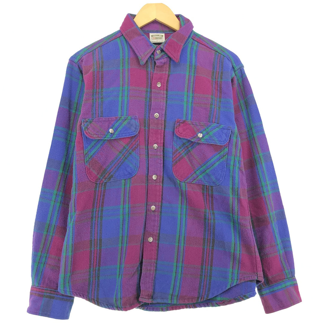 90'S Five Brother Long Sleeve Heavy Flannel Check Shirt Men's L Size Vintage /eaa486519