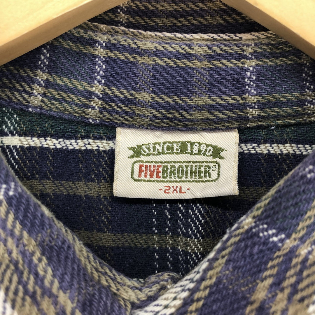 90'S Five Brother Check Pattern Long Sleeve Flannel Check Shirt Men's XXL Vintage /eaa486532