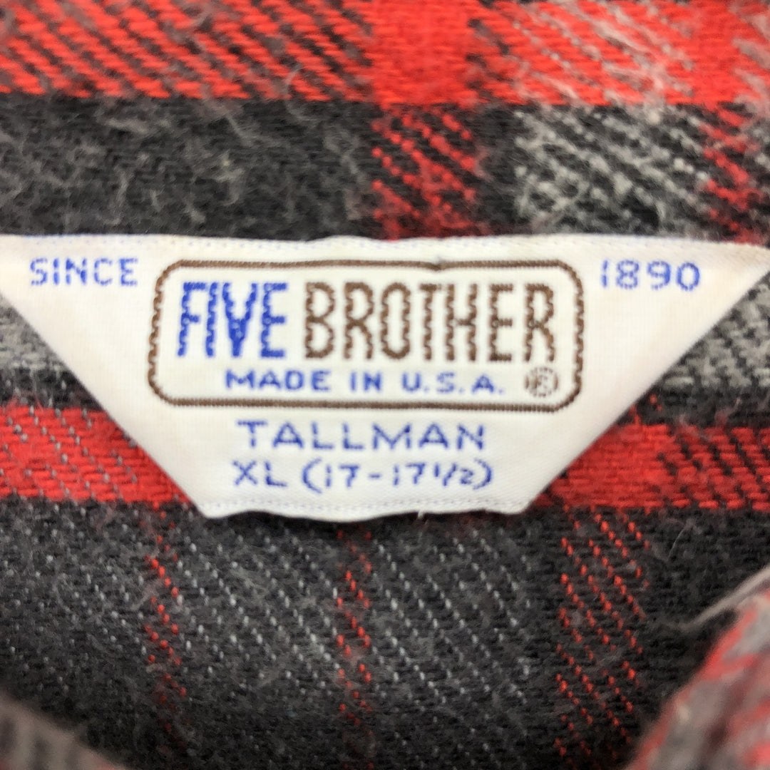 70s~80'S Five Brother Long Sleeve Heavy Flannel Check Shirt Made in USA Men's XL Vintage /eaa486549