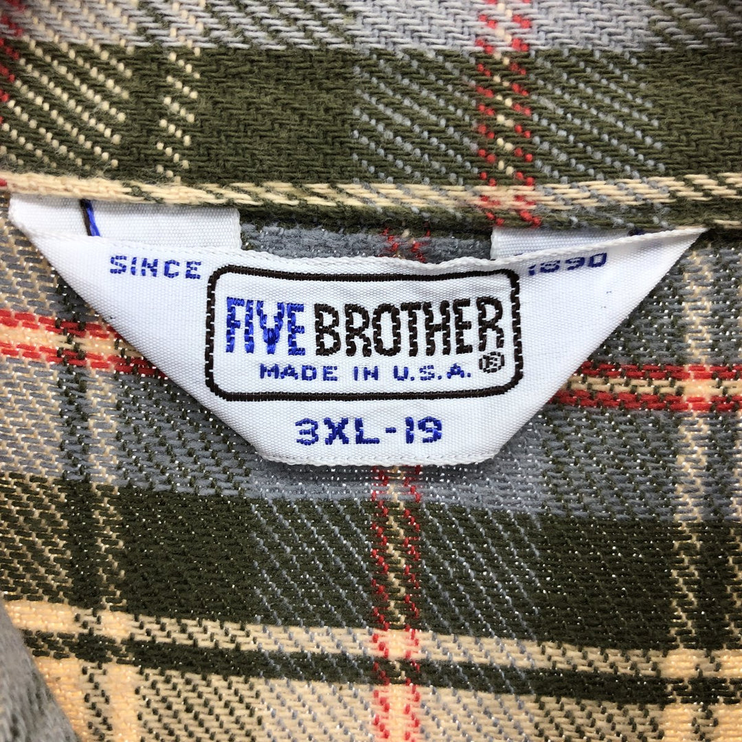 Big size 70s~80'S Five Brother long sleeve heavy flannel check shirt made in USA men's XXXL equivalent /eaa486550