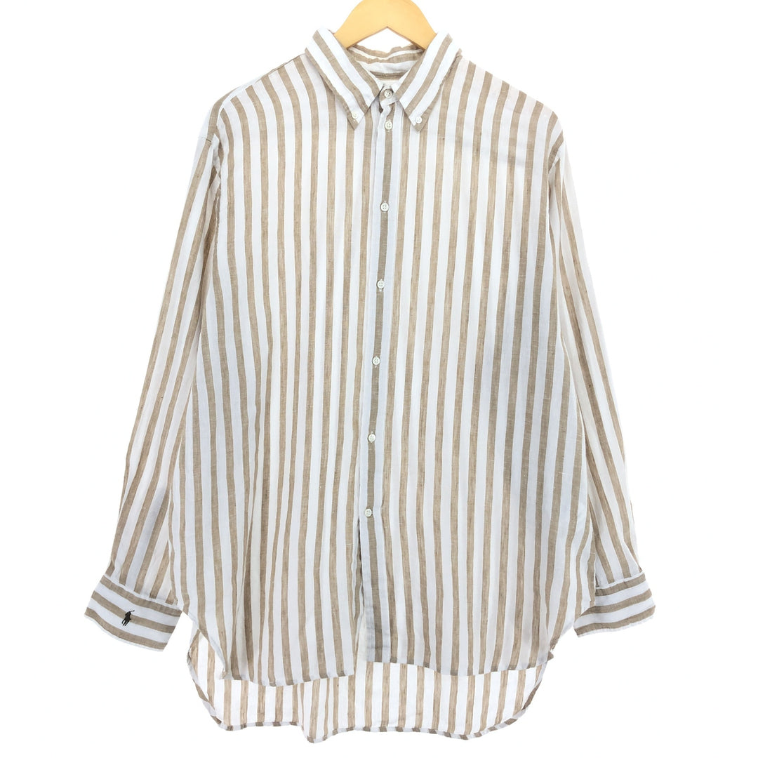 Ralph Lauren POLO by Ralph Lauren Stripe Pattern Long Sleeve Linen Button Down Shirt Men's L / eaa486806