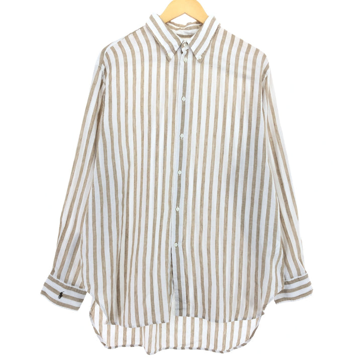 Ralph Lauren POLO by Ralph Lauren Stripe Pattern Long Sleeve Linen Button Down Shirt Men's L / eaa486806