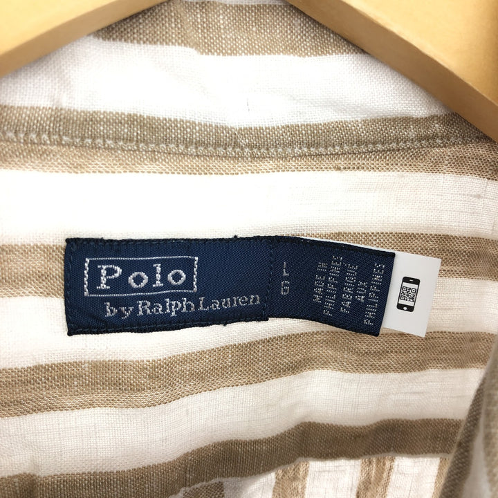 Ralph Lauren POLO by Ralph Lauren Stripe Pattern Long Sleeve Linen Button Down Shirt Men's L / eaa486806