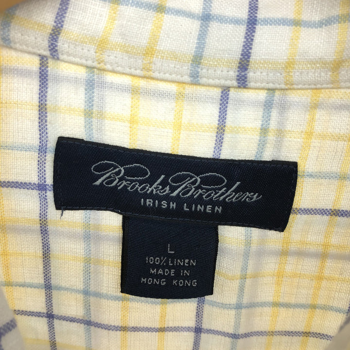 Brooks Brothers Check Pattern Long Sleeve Linen Button Down Shirt Men's L / eaa486810