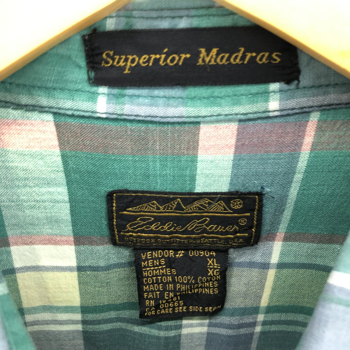 90'S Eddie Bauer SUPERIOR MADRAS short sleeve button down check shirt men's XL equivalent vintage /eaa486826