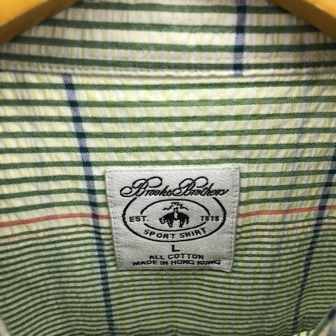 Brooks Brothers Est.1818 SPORT SHIRT Seersucker short sleeve button-down striped shirt Men's L size /eaa486831