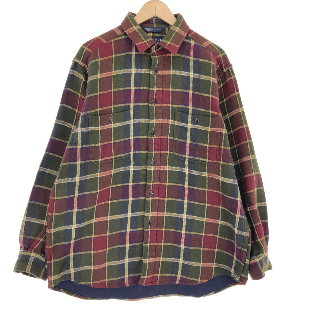 90'S NAUTICA Long Sleeve Heavy Flannel Check Shirt Men's Size L Vintage /eaa486836