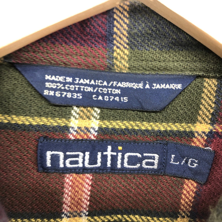 90'S NAUTICA Long Sleeve Heavy Flannel Check Shirt Men's Size L Vintage /eaa486836