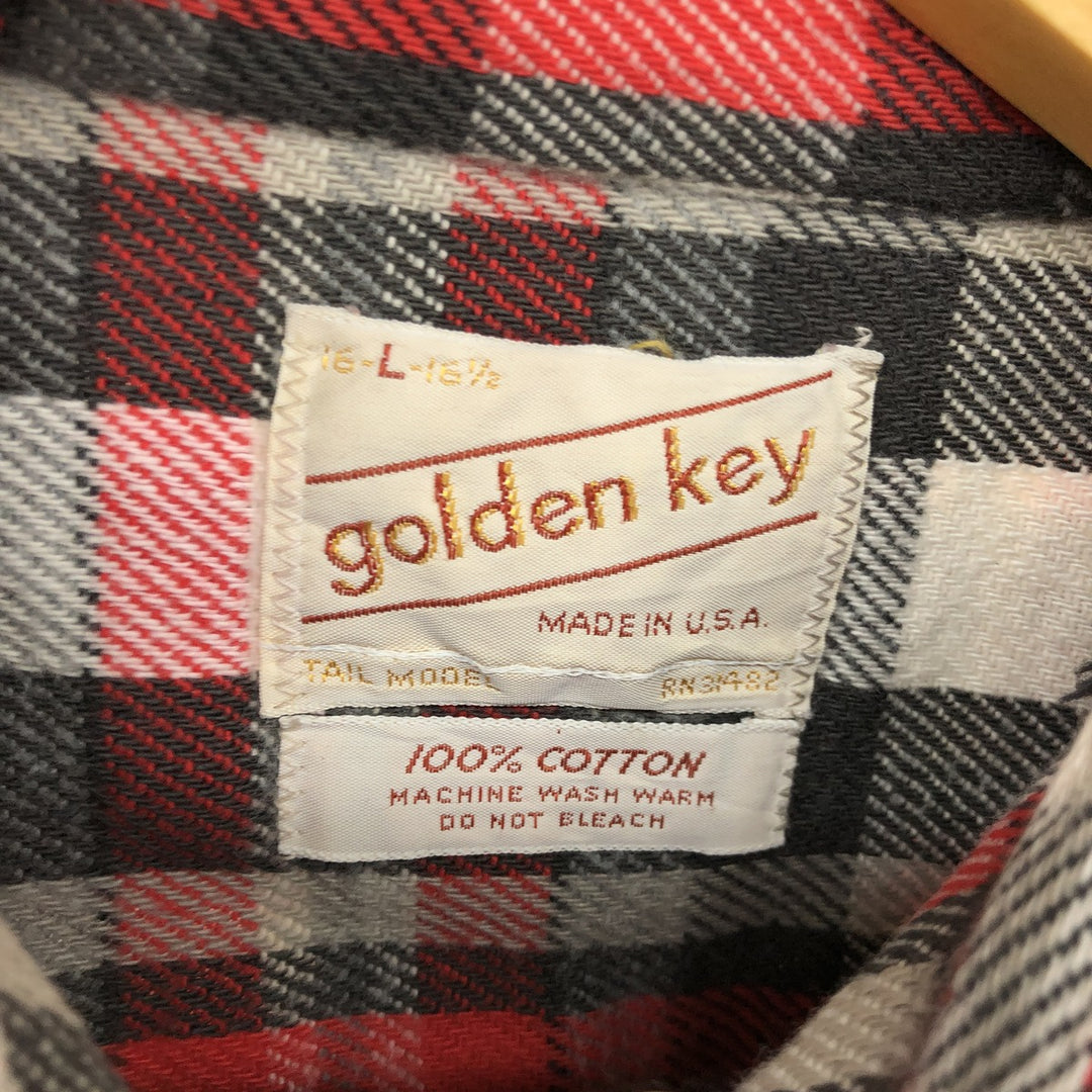 70'S GOLDEN KEY long sleeve heavy flannel check shirt made in USA, men's size L, vintage /eaa486847