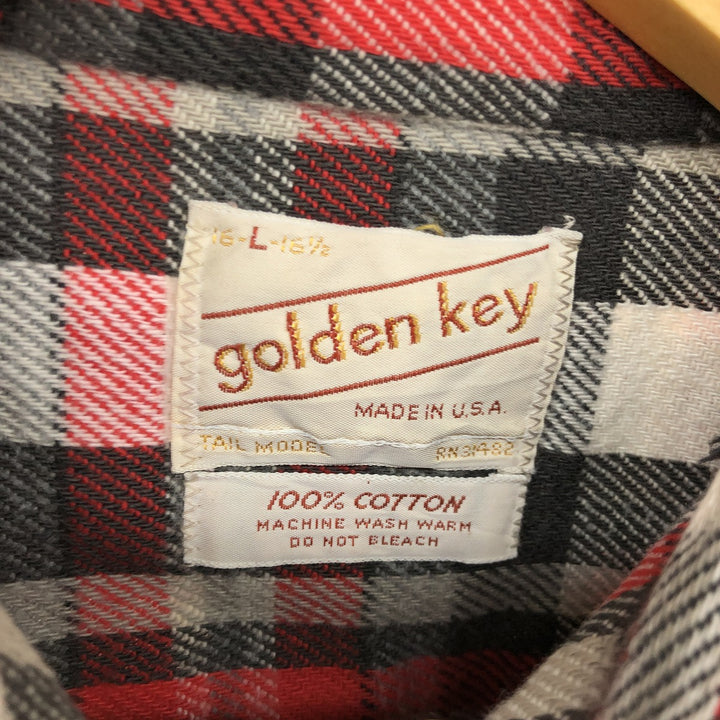 70'S GOLDEN KEY long sleeve heavy flannel check shirt made in USA, men's size L, vintage /eaa486847