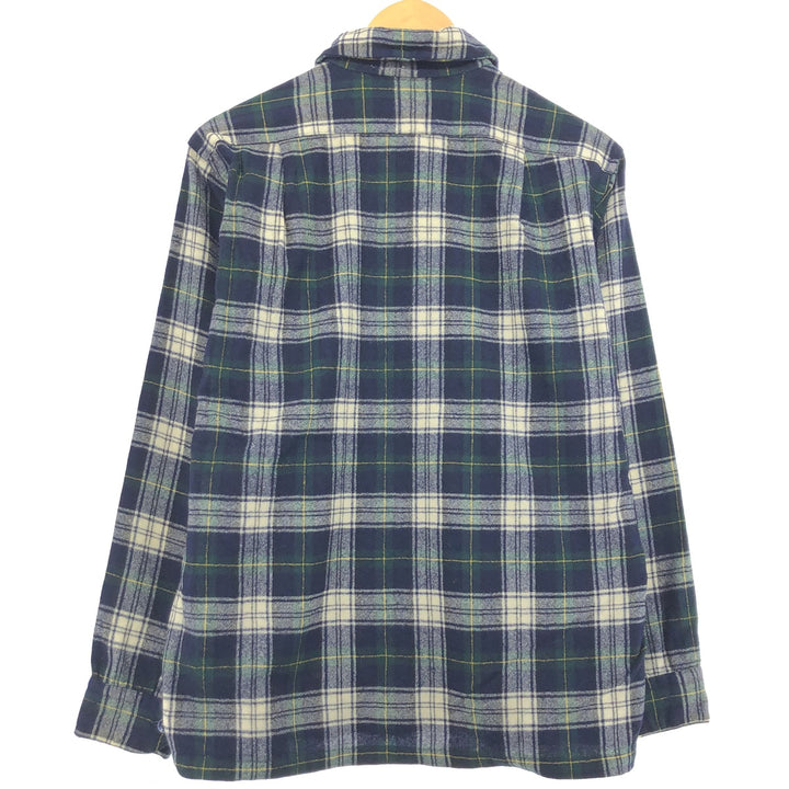 ~70'S UNKNOWN Check Pattern Open Collar Wool Box Shirt Men's L Size Vintage /eaa486868