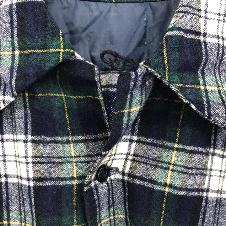 ~70'S UNKNOWN Check Pattern Open Collar Wool Box Shirt Men's L Size Vintage /eaa486868