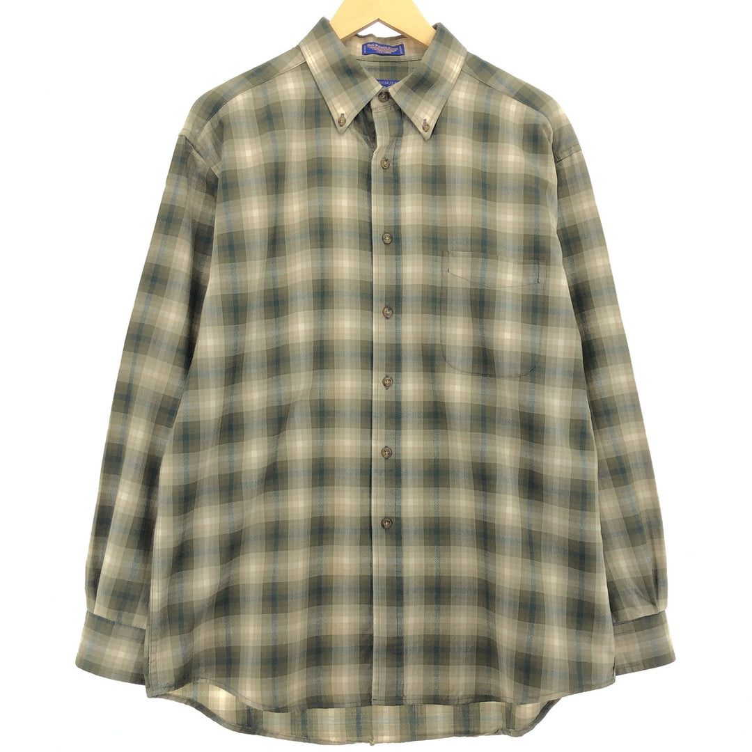 00'S Pendleton Ombre Check Button-Down Wool Shirt, Men's L Size, Vintage /eaa486869