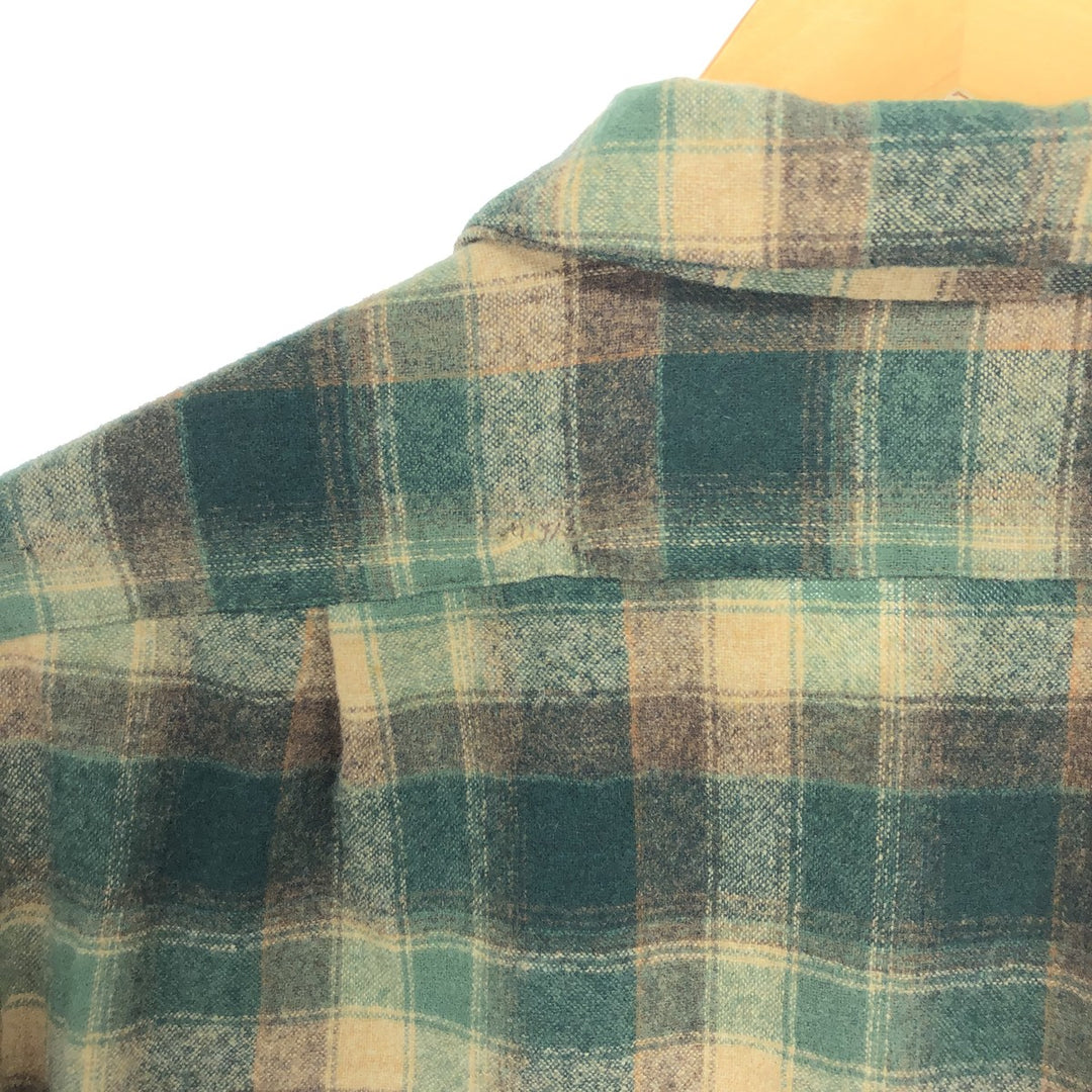 70'S Pendleton Board Shirt Check Pattern Open Collar Wool Box Shirt Made in USA Men's L Size Vintage /eaa486870