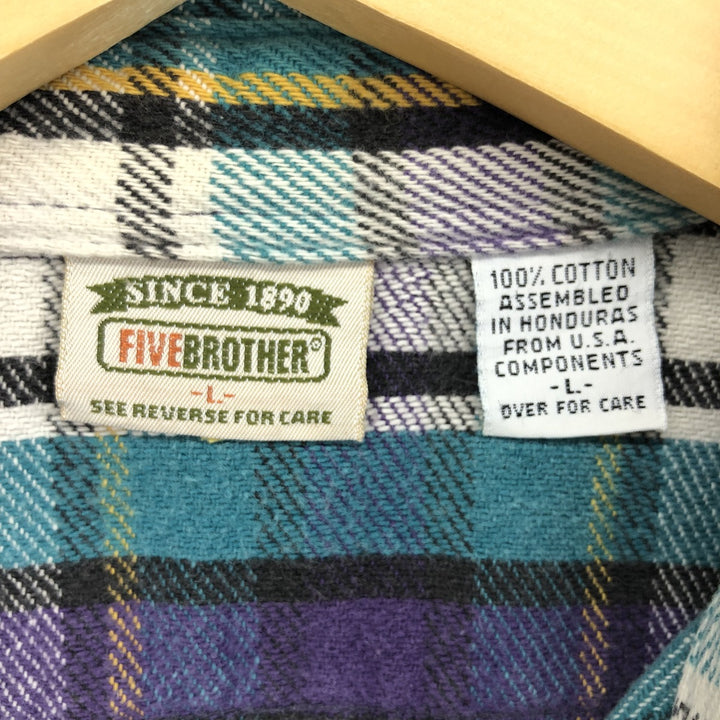 90'S Five Brother Long Sleeve Flannel Check Shirt Made in USA Men's L Size Vintage /eaa486885
