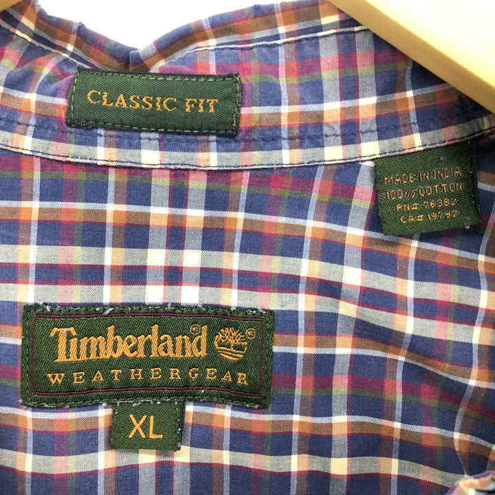 90'S Timberland WEATHERGEAR CLASSIC FIT short sleeve button down check shirt men's XL equivalent /eaa487154