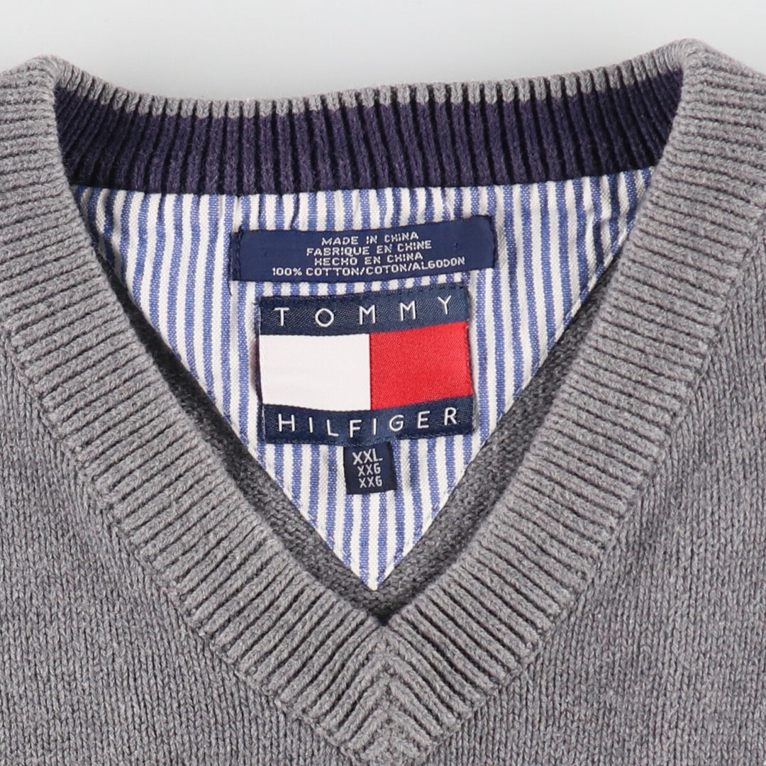 90s~ Tommy Hilfiger V-neck cotton knit vest, men's XXL size, vintage / eaa487199