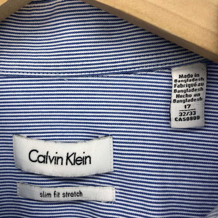 Calvin Klein SLIM FIT STRETCH Long Sleeve Cotton Striped Shirt Men's L /eaa487301