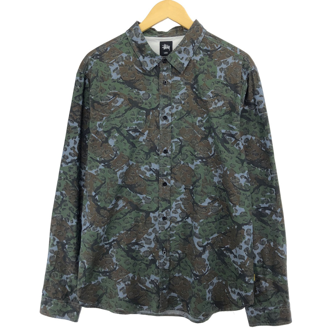 STUSSY all-over print long sleeve cotton shirt, men's XL size / eaa487318