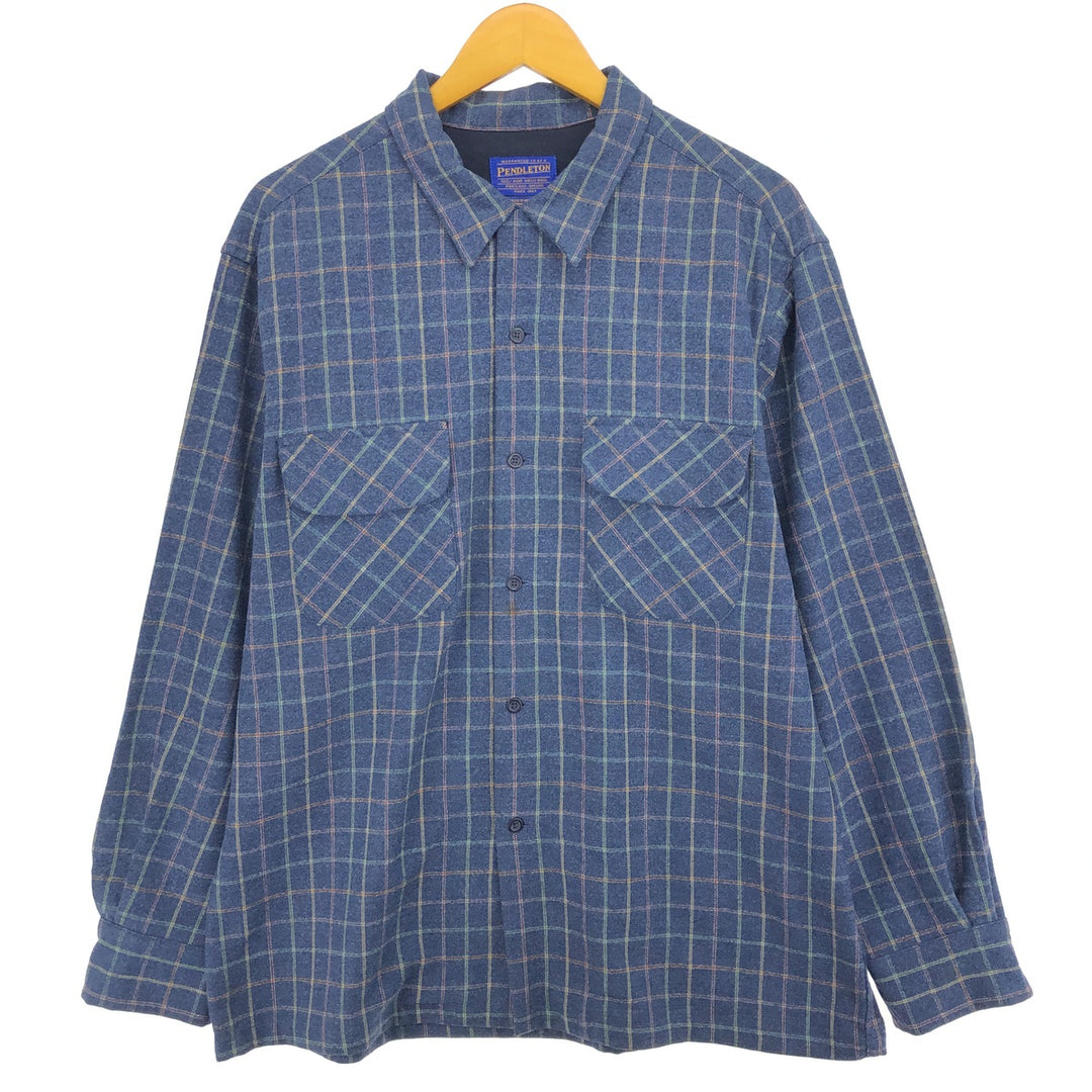 00'S Pendleton Check Pattern Wool Box Shirt Men's L size /eaa487332