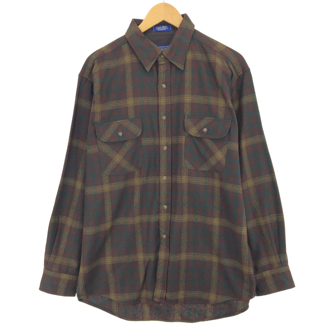 00'S Pendleton Check Pattern Wool Shirt Men's L size /eaa487354