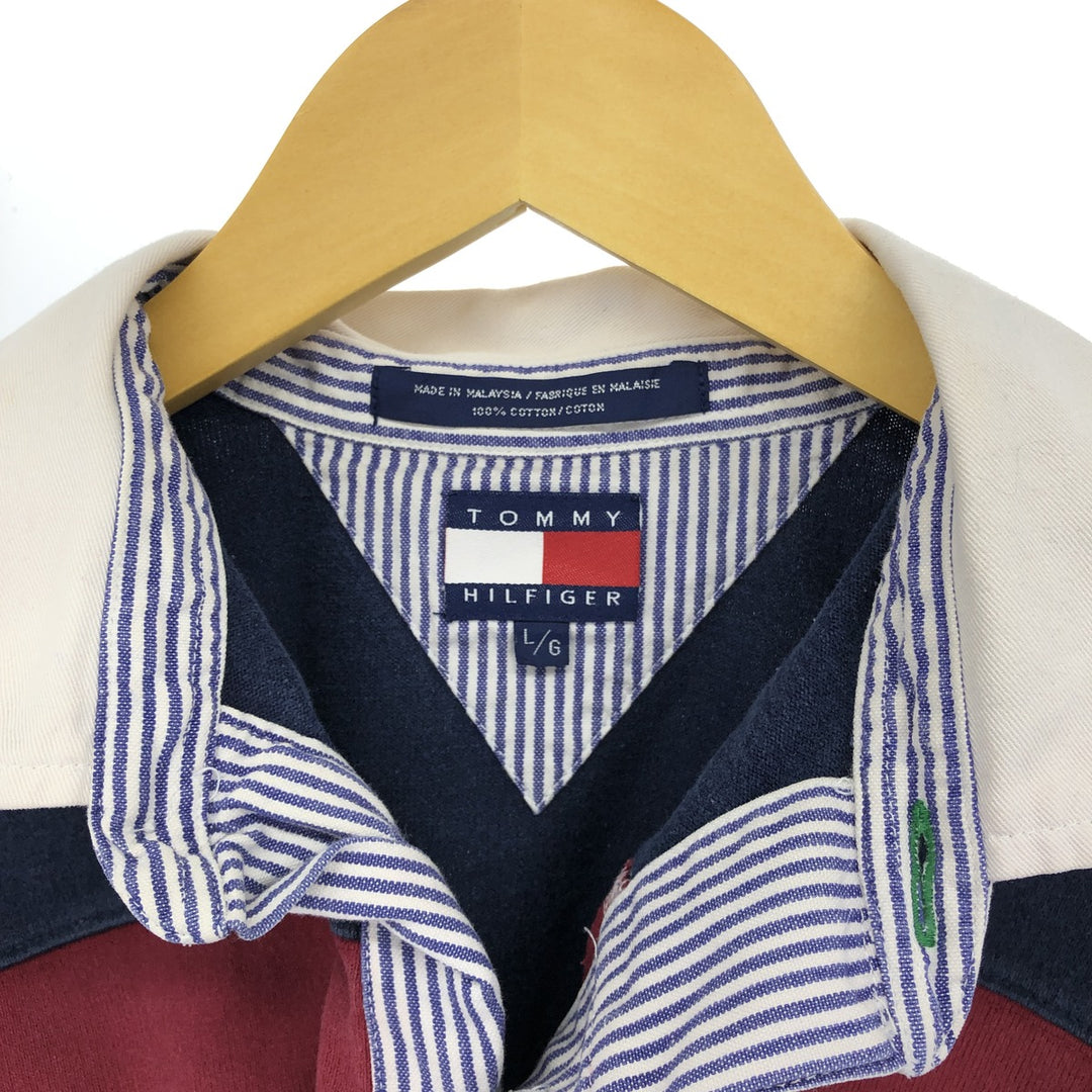 90'S Tommy Hilfiger Border Pattern Long Sleeve Rugby Shirt Men's L Size Vintage /eaa487423