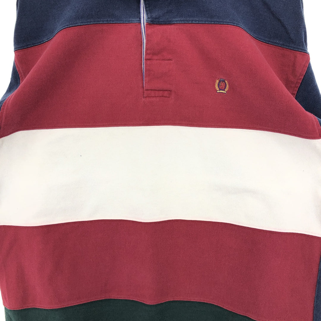 90'S Tommy Hilfiger Border Pattern Long Sleeve Rugby Shirt Men's L Size Vintage /eaa487423