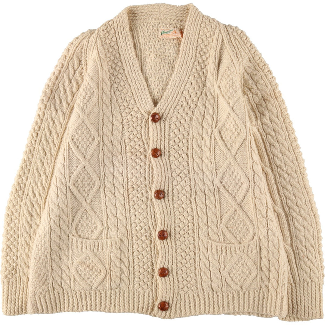 70'S Glenairn hand knitted fisherman Aran knit cardigan made in Ireland, men's size L, vintage /eaa488205