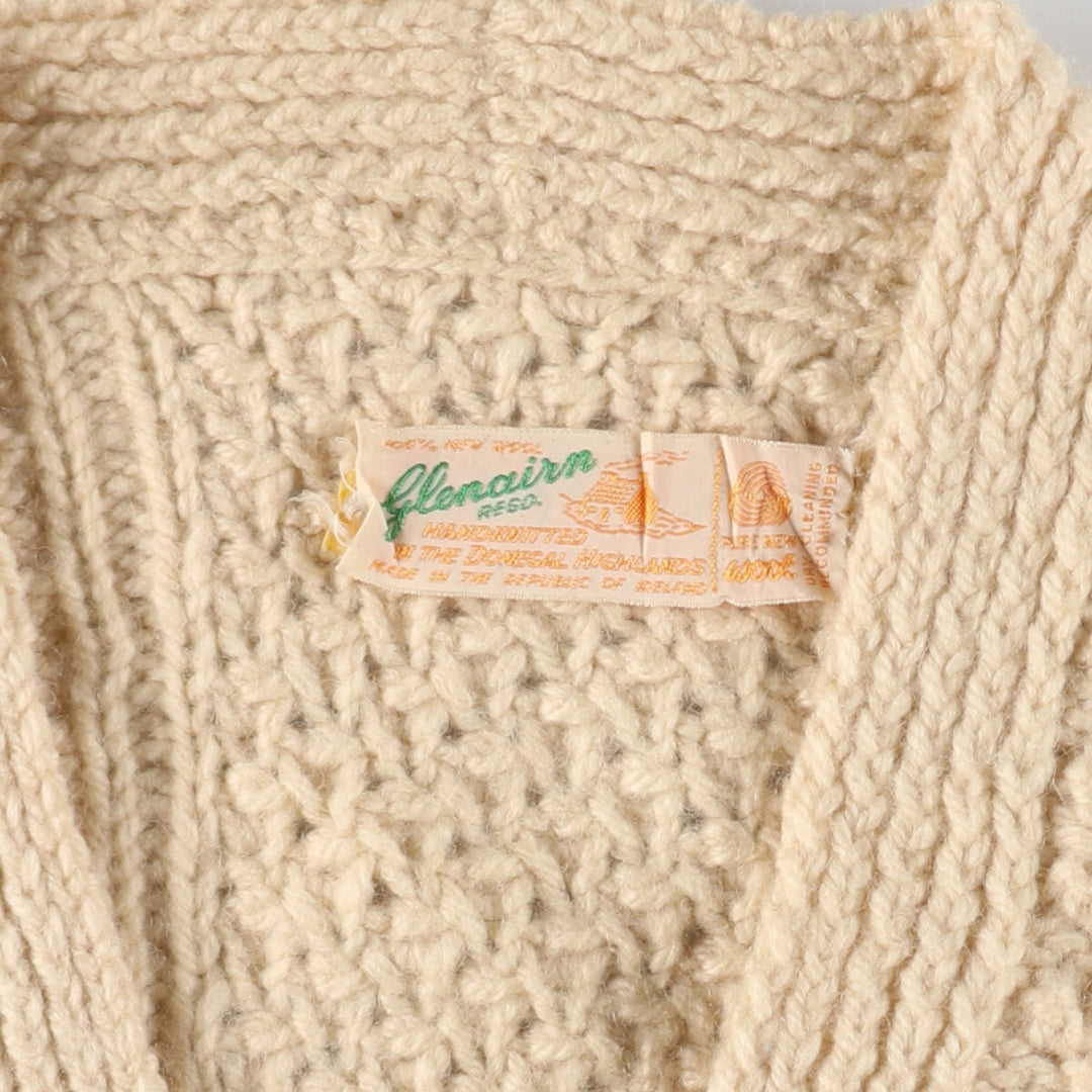 70'S Glenairn hand knitted fisherman Aran knit cardigan made in Ireland, men's size L, vintage /eaa488205