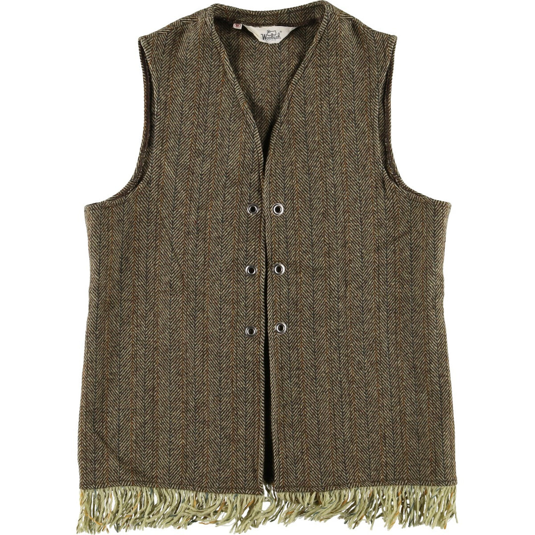 70'S WOOLRICH All-over Herringbone Open-front Wool Vest Men's M Size Vintage /eaa488221