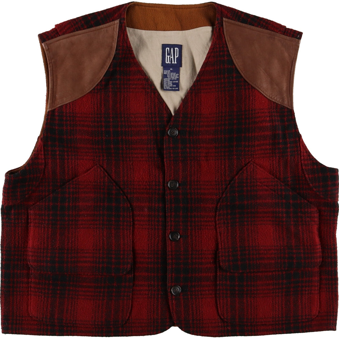 90'S GAP Old Gap Check Pattern Front Open Wool Vest Men's XL Vintage /eaa488223