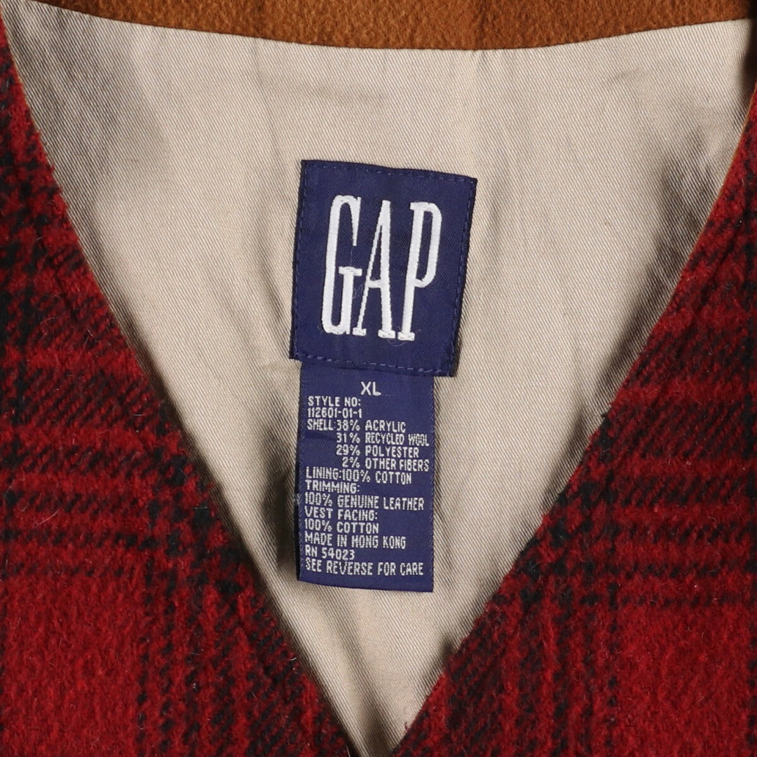 90'S GAP Old Gap Check Pattern Front Open Wool Vest Men's XL Vintage /eaa488223