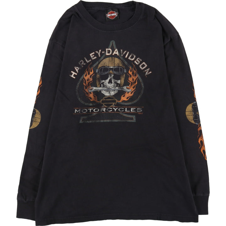 00'S Harley-Davidson Skull Pattern Fire Pattern Long T-shirt Men's L size / eaa488263