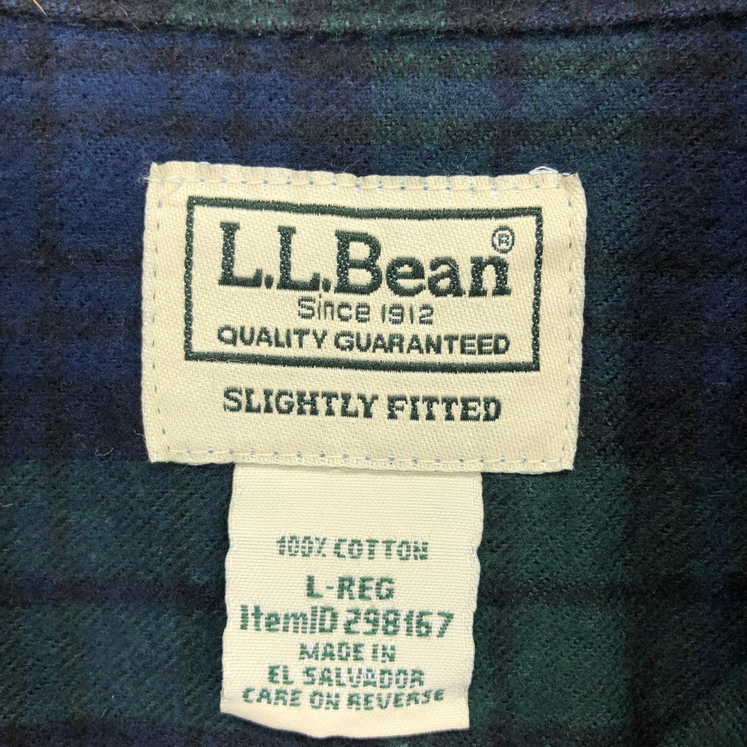 00'S LLBean SLIGHTLY FITTED long sleeve button down flannel check shirt men's size L /eaa488412