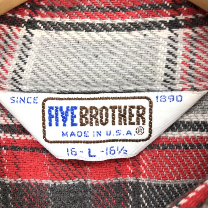 80'S Five Brother Long Sleeve Heavy Flannel Check Shirt Made in USA Men's Size L Vintage /eaa488427