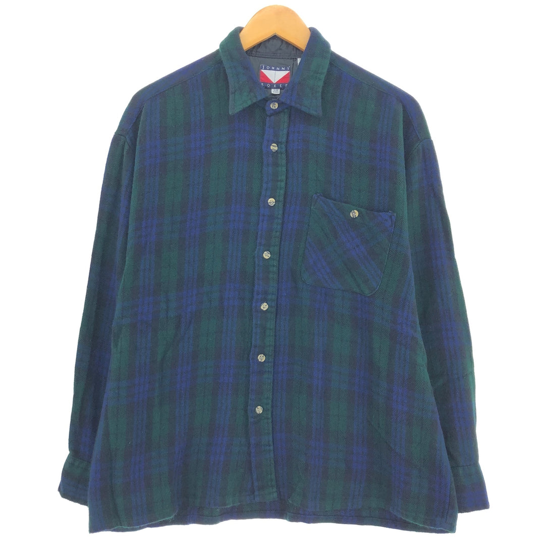 90'S JOHNNY BOXER Check Pattern Wool Shirt Men's Size L Vintage /eaa488439