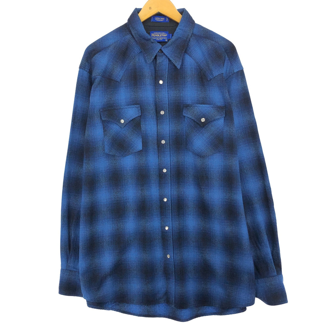 Pendleton Ombre Check Wool Western Shirt Men's XL Size / eaa488616