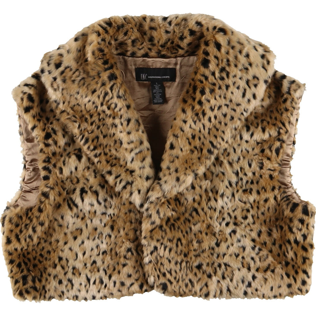 INC Leopard Pattern Cropped Length Fur Vest Women's L size / eaa488863