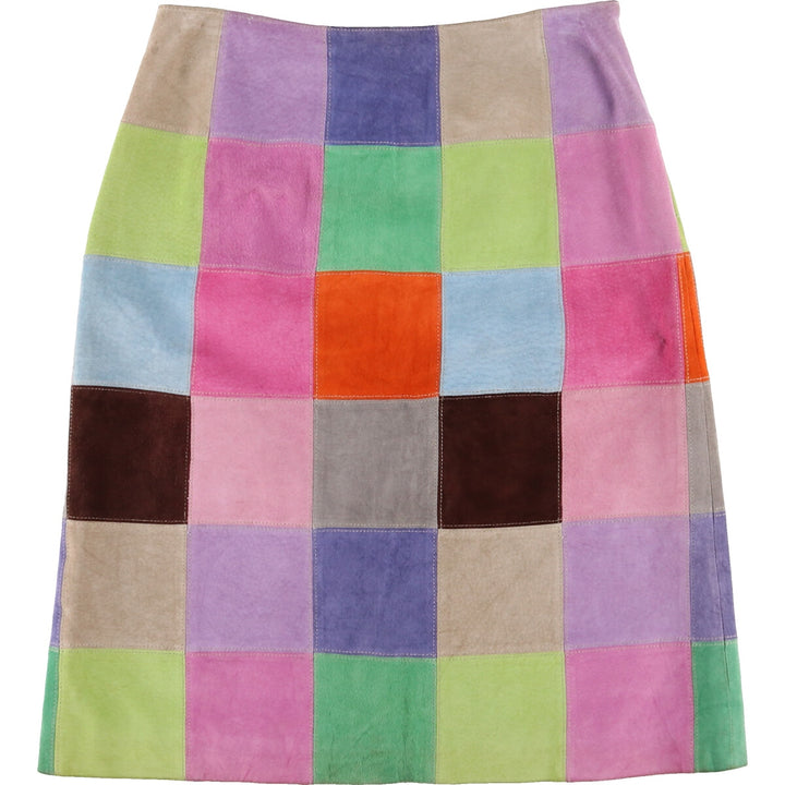 ISAAC MIZRAHI patchwork half-length suede leather skirt for women, size L / eaa488893