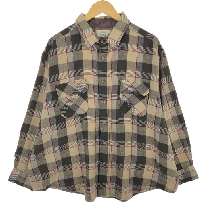 70'S Sears Long Sleeve Flannel Check Shirt Men's XXL Vintage /eaa488903