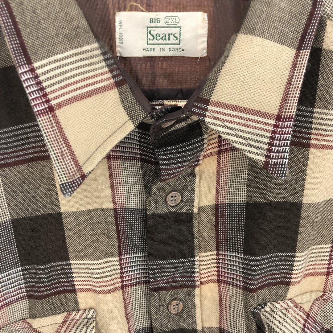 70'S Sears Long Sleeve Flannel Check Shirt Men's XXL Vintage /eaa488903