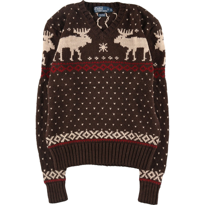 Ralph Lauren POLO by Ralph Lauren Reindeer Pattern All-over Print V-neck Nordic Sweater Men's M size / eaa489258