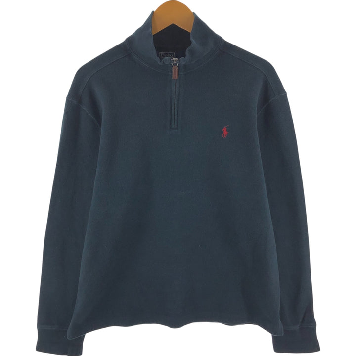 Ralph Lauren POLO by Ralph Lauren Half-Zip Sweatshirt, Men's Size L cotton black type Vintage Second Hand