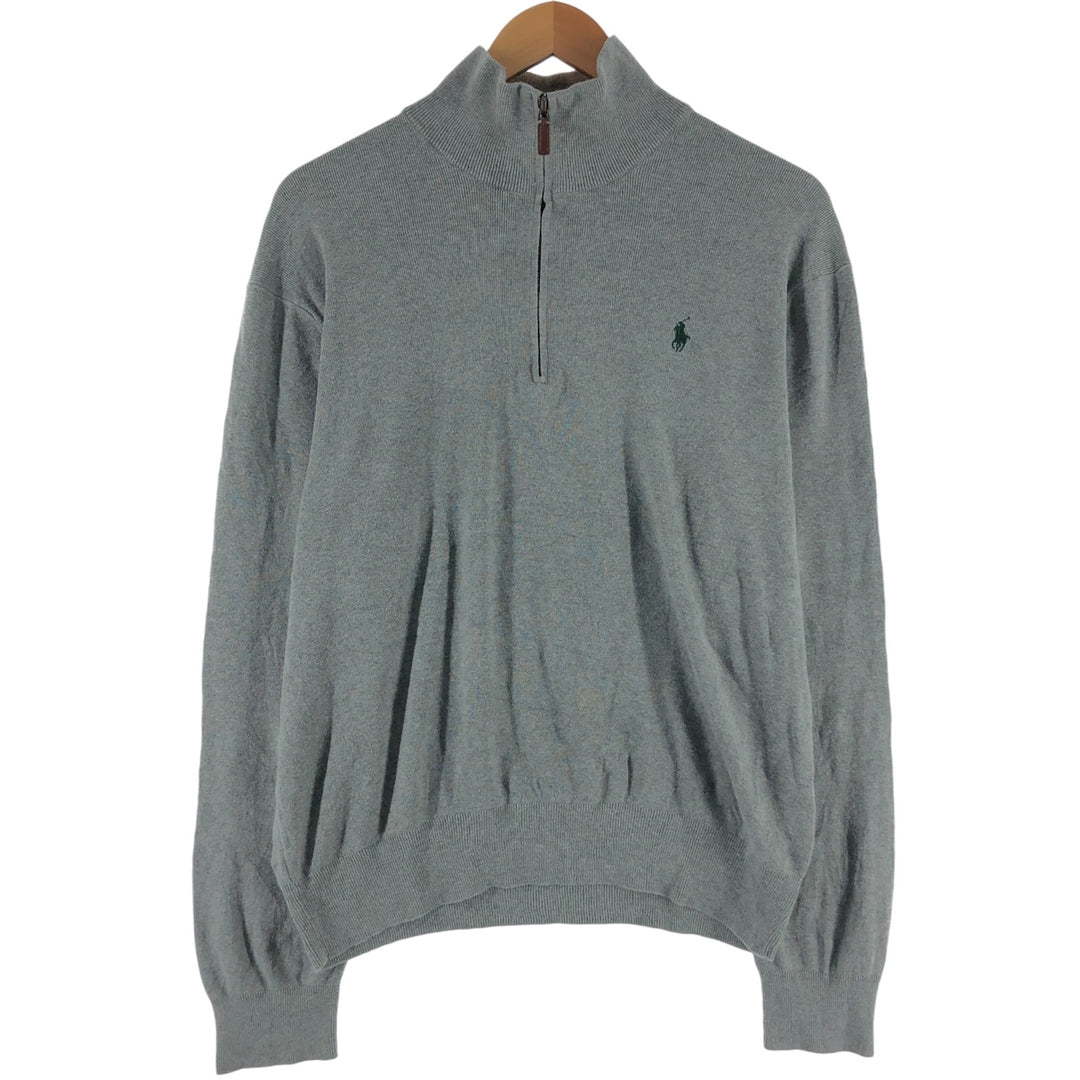 Ralph Lauren POLO RALPH LAUREN Pima cotton knit half zip sweater Men's M size Pima Cotton gray type Vintage Second Hand