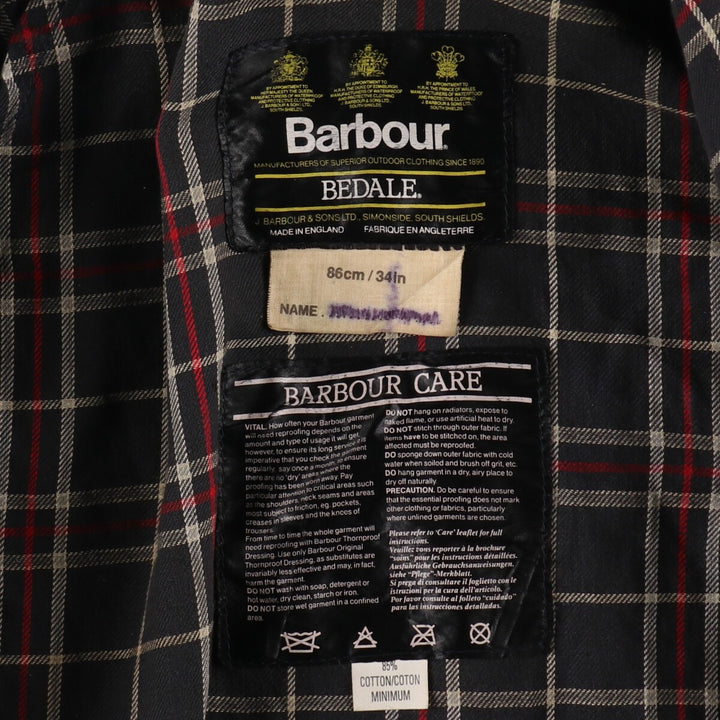 90'S Barbour BEDALE 3 Warrant Waxed Cotton Oiled Jacket Made in England Size 34In Men's S /eaa490416